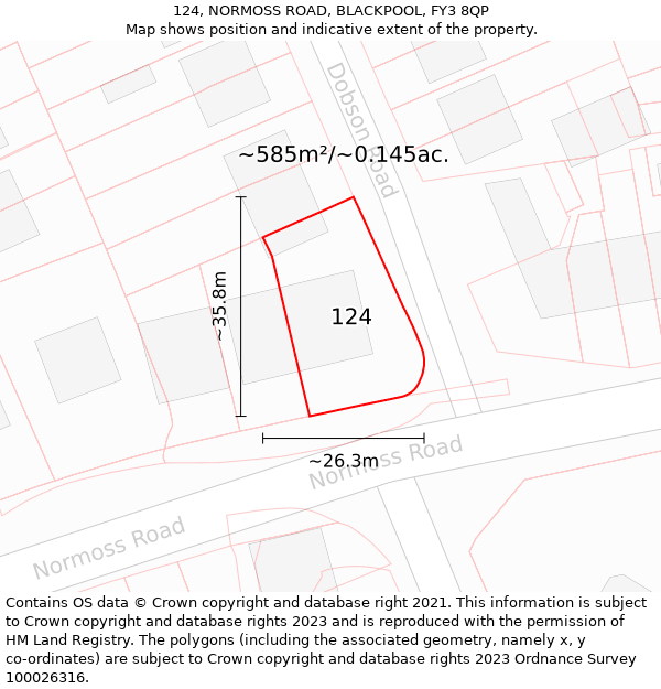 124, NORMOSS ROAD, BLACKPOOL, FY3 8QP: Plot and title map