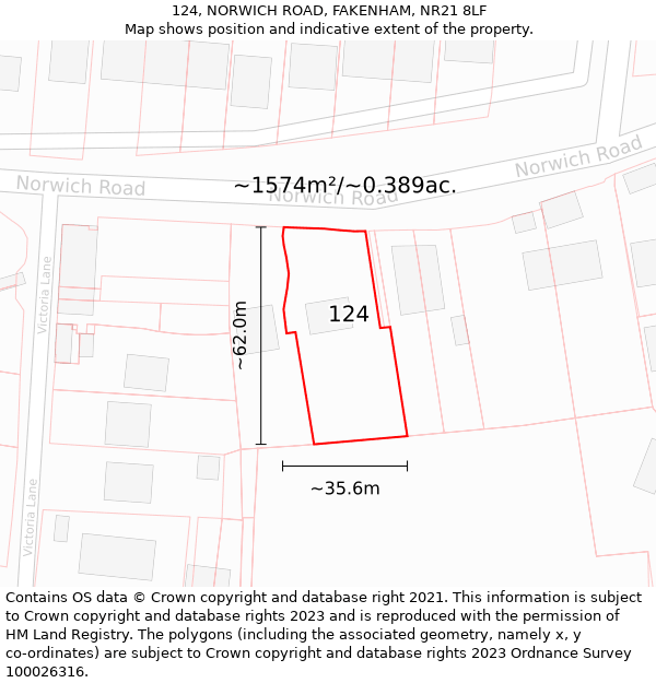 124, NORWICH ROAD, FAKENHAM, NR21 8LF: Plot and title map