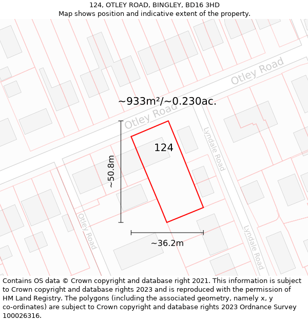 124, OTLEY ROAD, BINGLEY, BD16 3HD: Plot and title map