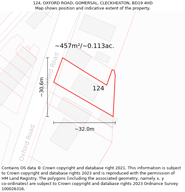 124, OXFORD ROAD, GOMERSAL, CLECKHEATON, BD19 4HD: Plot and title map