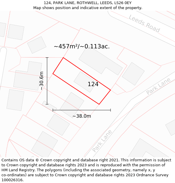 124, PARK LANE, ROTHWELL, LEEDS, LS26 0EY: Plot and title map