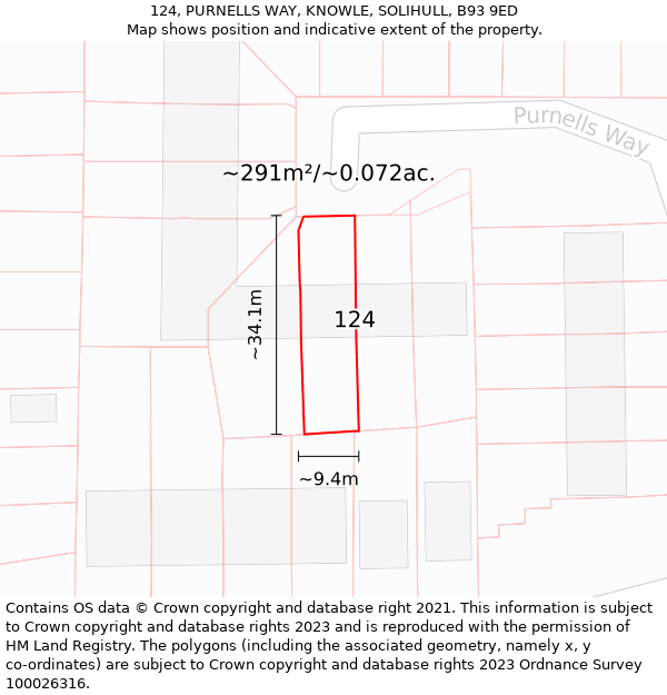 124, PURNELLS WAY, KNOWLE, SOLIHULL, B93 9ED: Plot and title map