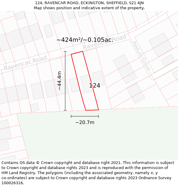 124, RAVENCAR ROAD, ECKINGTON, SHEFFIELD, S21 4JN: Plot and title map