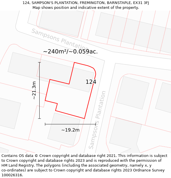 124, SAMPSON'S PLANTATION, FREMINGTON, BARNSTAPLE, EX31 3FJ: Plot and title map