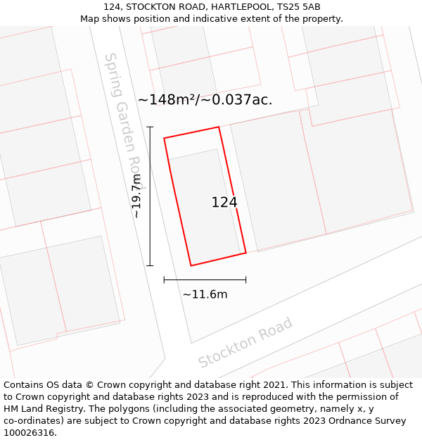 124, STOCKTON ROAD, HARTLEPOOL, TS25 5AB: Plot and title map