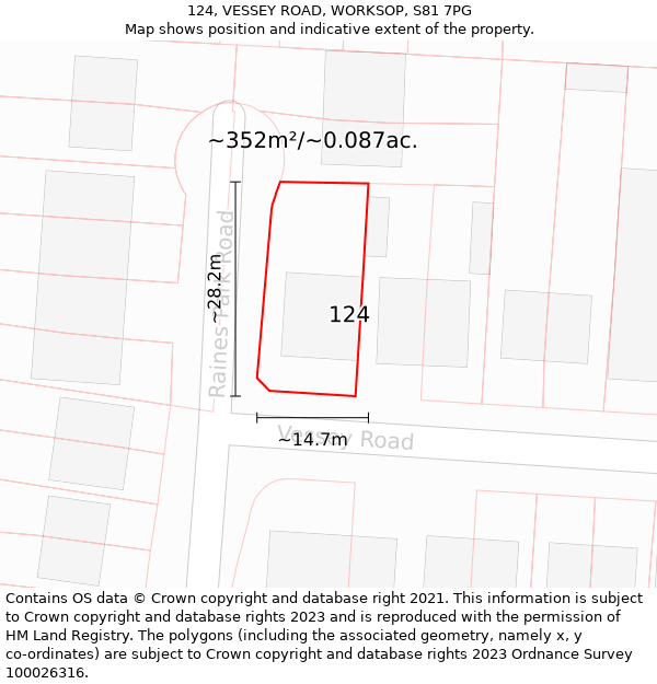 124, VESSEY ROAD, WORKSOP, S81 7PG: Plot and title map