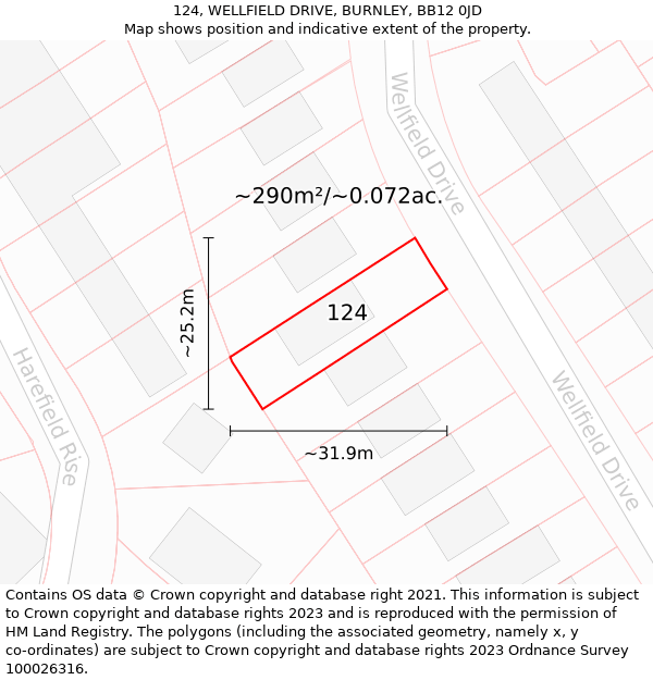 124, WELLFIELD DRIVE, BURNLEY, BB12 0JD: Plot and title map