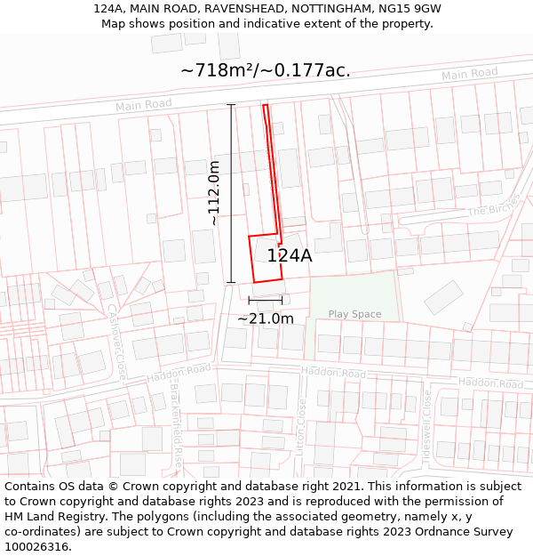 124A, MAIN ROAD, RAVENSHEAD, NOTTINGHAM, NG15 9GW: Plot and title map