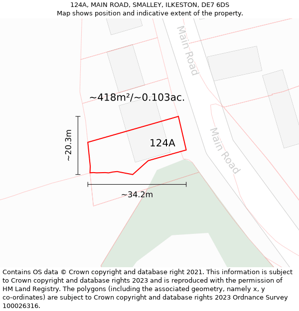 124A, MAIN ROAD, SMALLEY, ILKESTON, DE7 6DS: Plot and title map