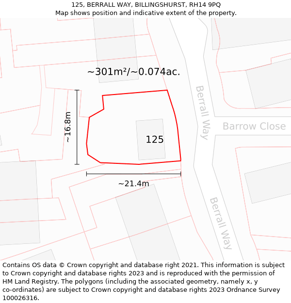 125, BERRALL WAY, BILLINGSHURST, RH14 9PQ: Plot and title map