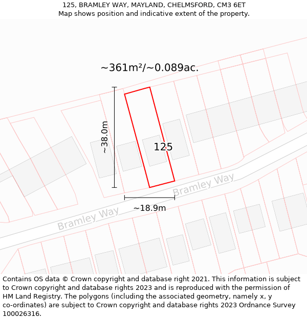 125, BRAMLEY WAY, MAYLAND, CHELMSFORD, CM3 6ET: Plot and title map