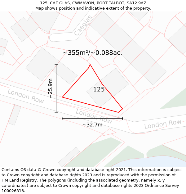 125, CAE GLAS, CWMAVON, PORT TALBOT, SA12 9AZ: Plot and title map