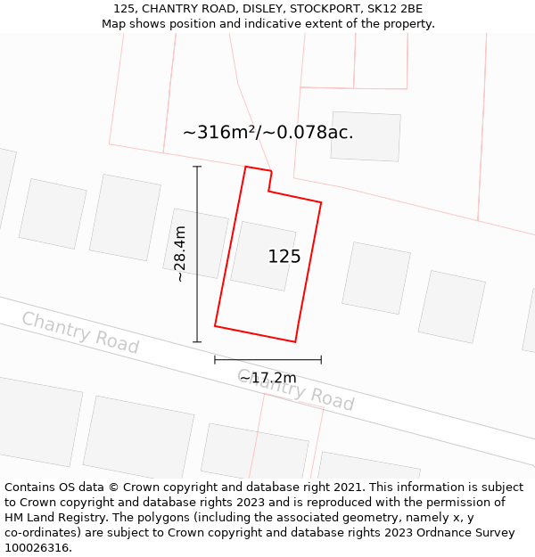 125, CHANTRY ROAD, DISLEY, STOCKPORT, SK12 2BE: Plot and title map