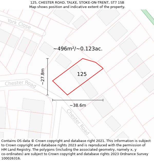 125, CHESTER ROAD, TALKE, STOKE-ON-TRENT, ST7 1SB: Plot and title map