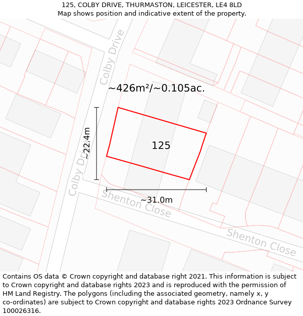 125, COLBY DRIVE, THURMASTON, LEICESTER, LE4 8LD: Plot and title map