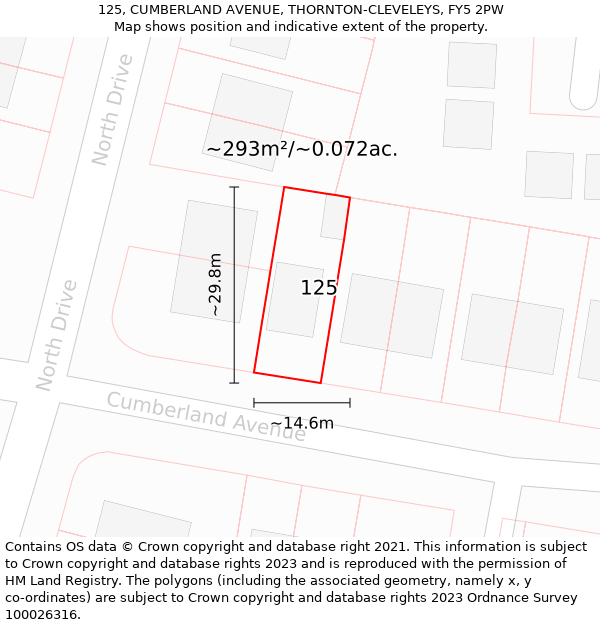 125, CUMBERLAND AVENUE, THORNTON-CLEVELEYS, FY5 2PW: Plot and title map