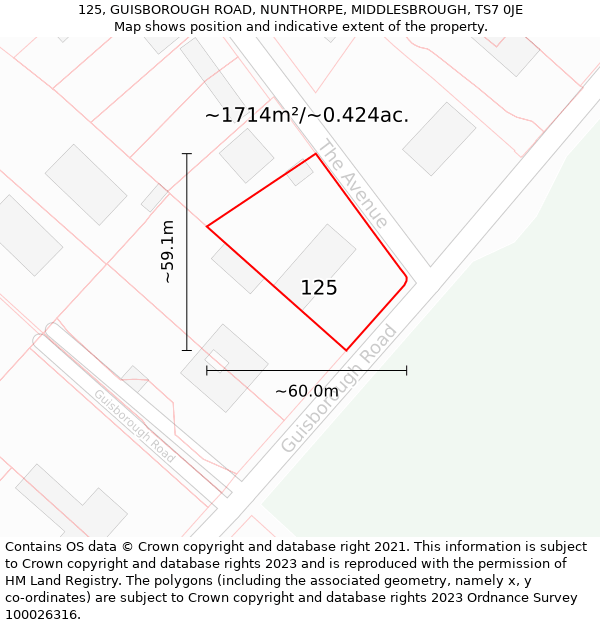 125, GUISBOROUGH ROAD, NUNTHORPE, MIDDLESBROUGH, TS7 0JE: Plot and title map