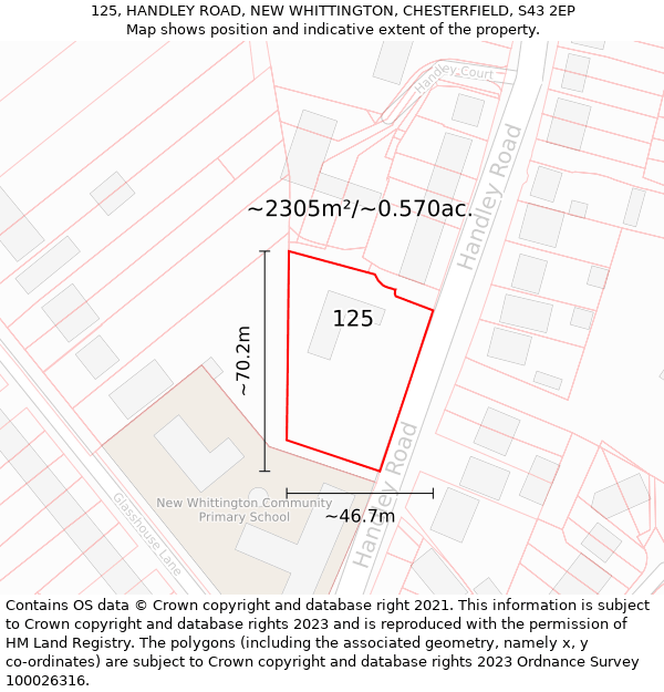 125, HANDLEY ROAD, NEW WHITTINGTON, CHESTERFIELD, S43 2EP: Plot and title map