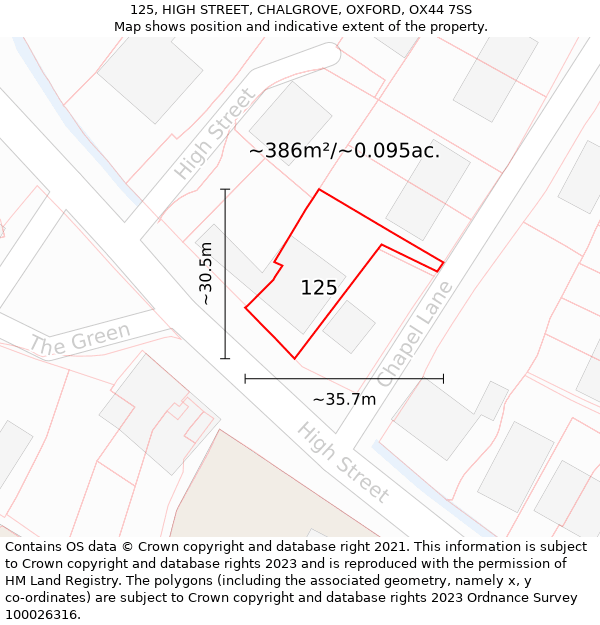 125, HIGH STREET, CHALGROVE, OXFORD, OX44 7SS: Plot and title map