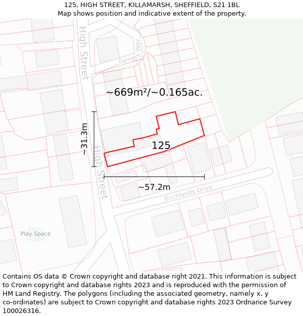 125, HIGH STREET, KILLAMARSH, SHEFFIELD, S21 1BL: Plot and title map