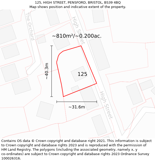 125, HIGH STREET, PENSFORD, BRISTOL, BS39 4BQ: Plot and title map