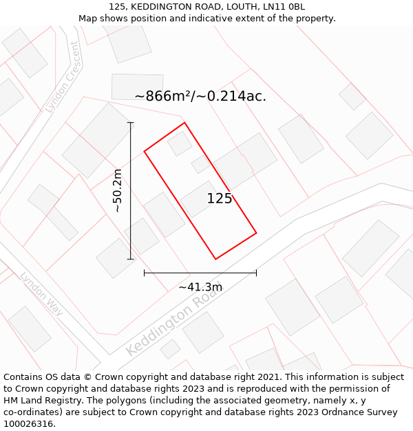 125, KEDDINGTON ROAD, LOUTH, LN11 0BL: Plot and title map