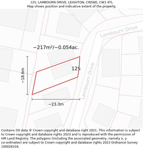 125, LAMBOURN DRIVE, LEIGHTON, CREWE, CW1 4TL: Plot and title map