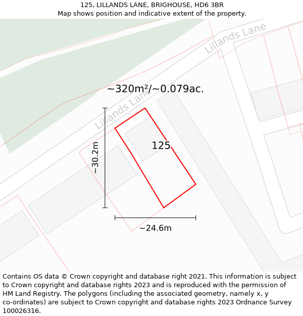 125, LILLANDS LANE, BRIGHOUSE, HD6 3BR: Plot and title map