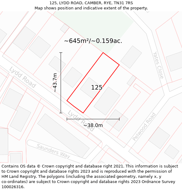 125, LYDD ROAD, CAMBER, RYE, TN31 7RS: Plot and title map