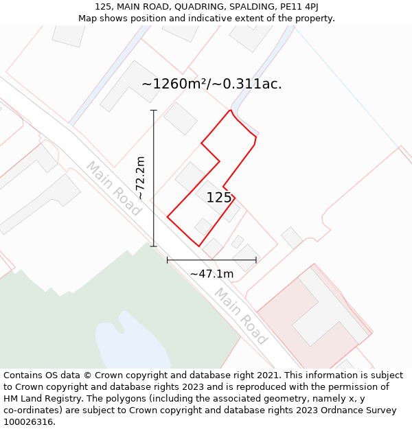 125, MAIN ROAD, QUADRING, SPALDING, PE11 4PJ: Plot and title map