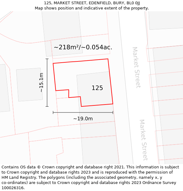 125, MARKET STREET, EDENFIELD, BURY, BL0 0JJ: Plot and title map