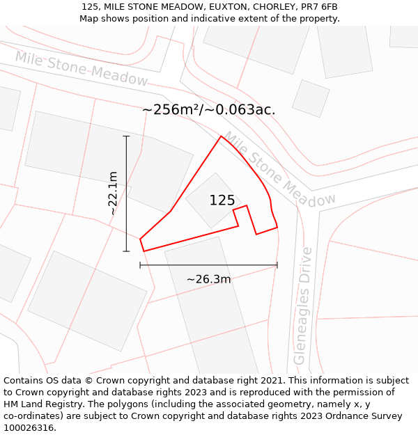 125, MILE STONE MEADOW, EUXTON, CHORLEY, PR7 6FB: Plot and title map