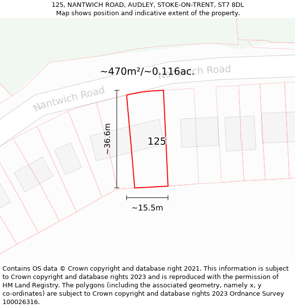 125, NANTWICH ROAD, AUDLEY, STOKE-ON-TRENT, ST7 8DL: Plot and title map