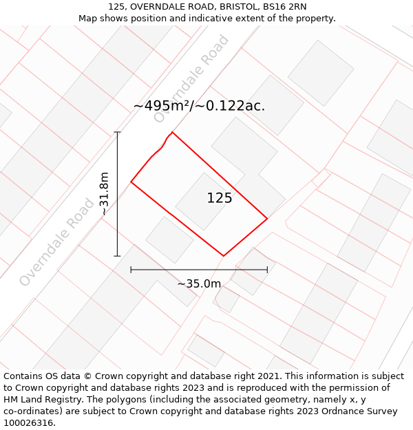 125, OVERNDALE ROAD, BRISTOL, BS16 2RN: Plot and title map