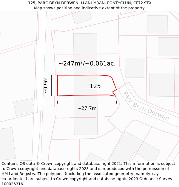 125, PARC BRYN DERWEN, LLANHARAN, PONTYCLUN, CF72 9TX: Plot and title map