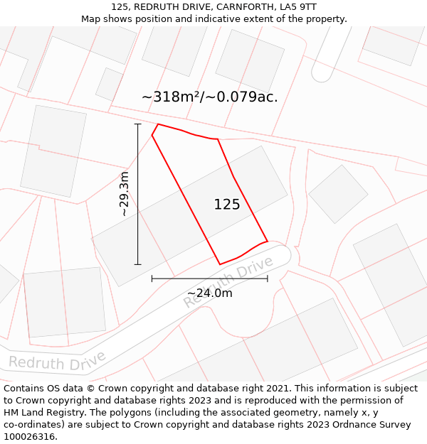 125, REDRUTH DRIVE, CARNFORTH, LA5 9TT: Plot and title map