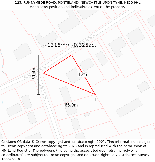 125, RUNNYMEDE ROAD, PONTELAND, NEWCASTLE UPON TYNE, NE20 9HL: Plot and title map