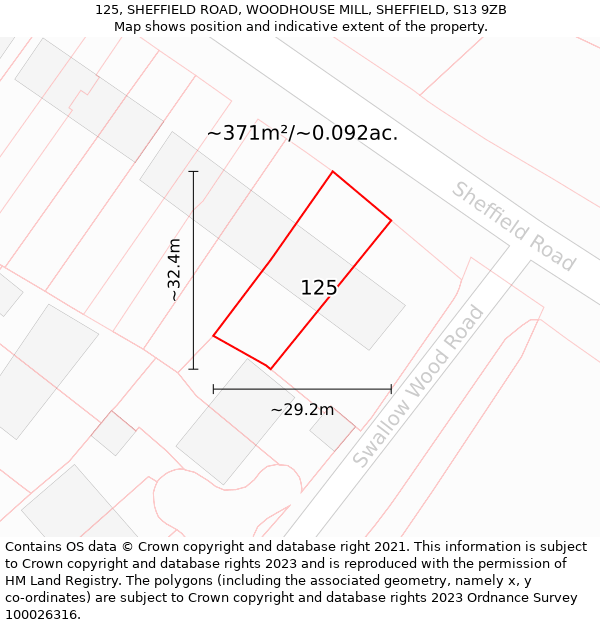 125, SHEFFIELD ROAD, WOODHOUSE MILL, SHEFFIELD, S13 9ZB: Plot and title map