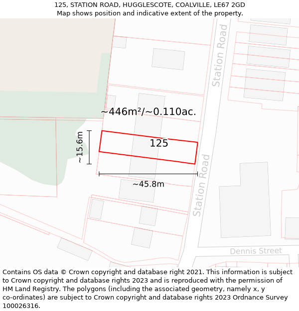 125, STATION ROAD, HUGGLESCOTE, COALVILLE, LE67 2GD: Plot and title map