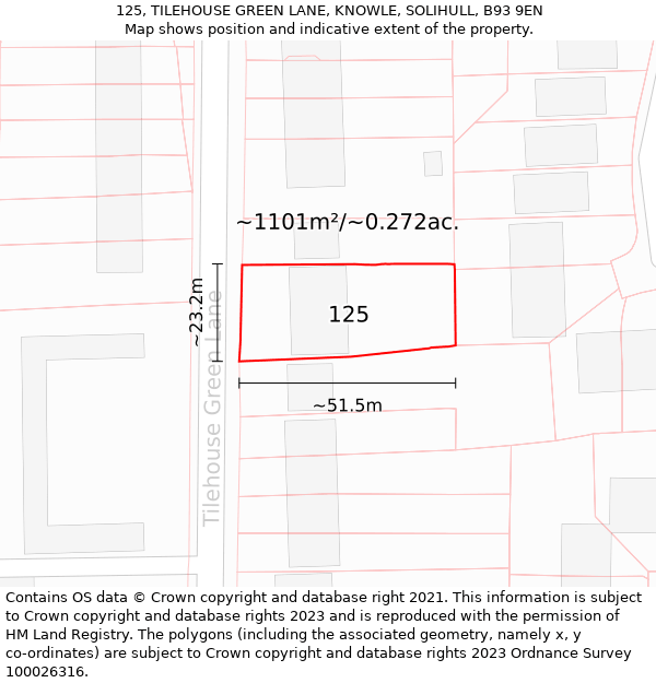 125, TILEHOUSE GREEN LANE, KNOWLE, SOLIHULL, B93 9EN: Plot and title map