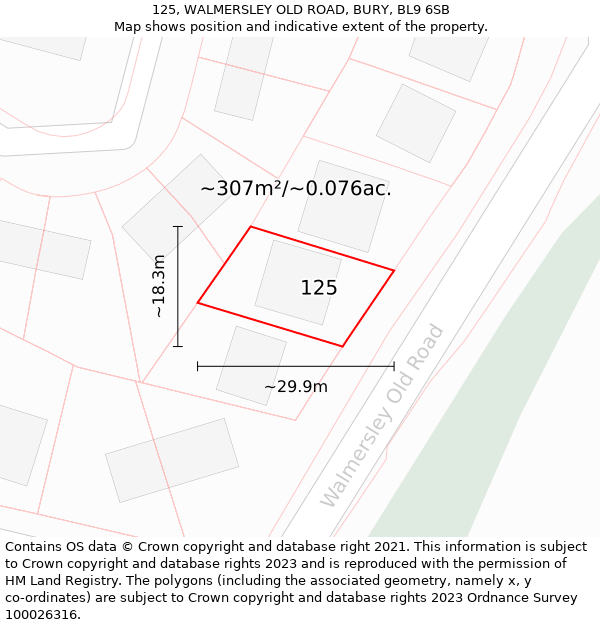125, WALMERSLEY OLD ROAD, BURY, BL9 6SB: Plot and title map