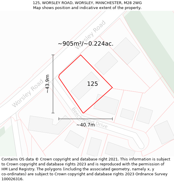125, WORSLEY ROAD, WORSLEY, MANCHESTER, M28 2WG: Plot and title map