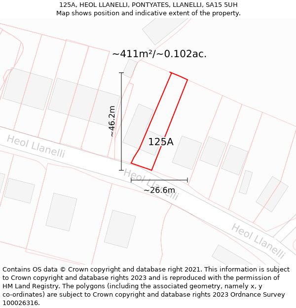 125A, HEOL LLANELLI, PONTYATES, LLANELLI, SA15 5UH: Plot and title map