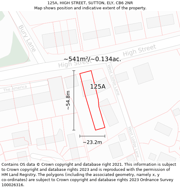 125A, HIGH STREET, SUTTON, ELY, CB6 2NR: Plot and title map