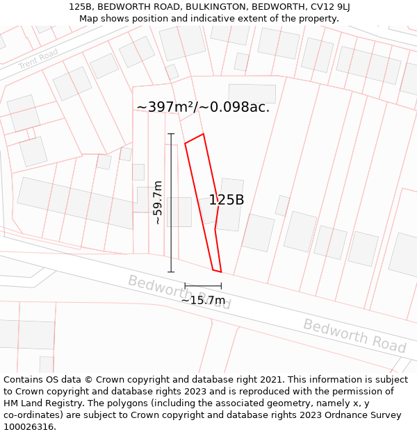 125B, BEDWORTH ROAD, BULKINGTON, BEDWORTH, CV12 9LJ: Plot and title map