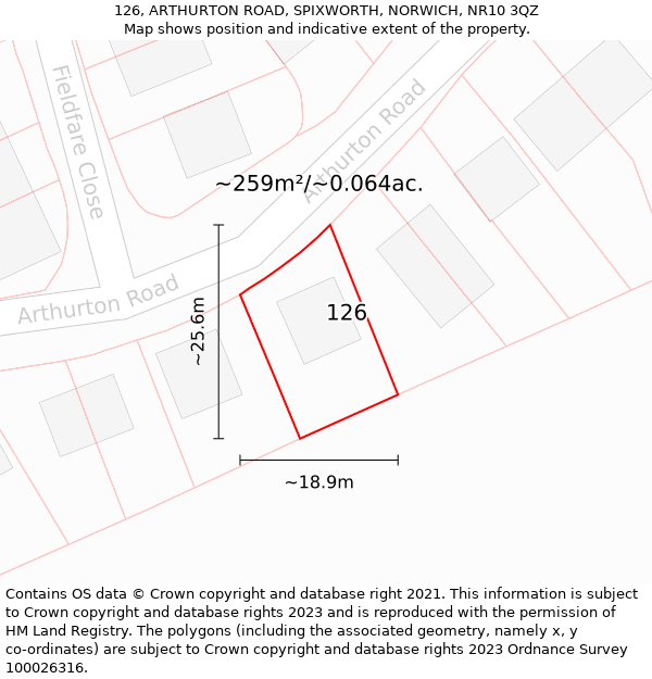 126, ARTHURTON ROAD, SPIXWORTH, NORWICH, NR10 3QZ: Plot and title map