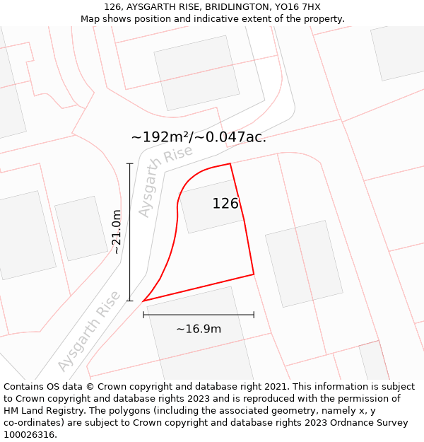 126, AYSGARTH RISE, BRIDLINGTON, YO16 7HX: Plot and title map