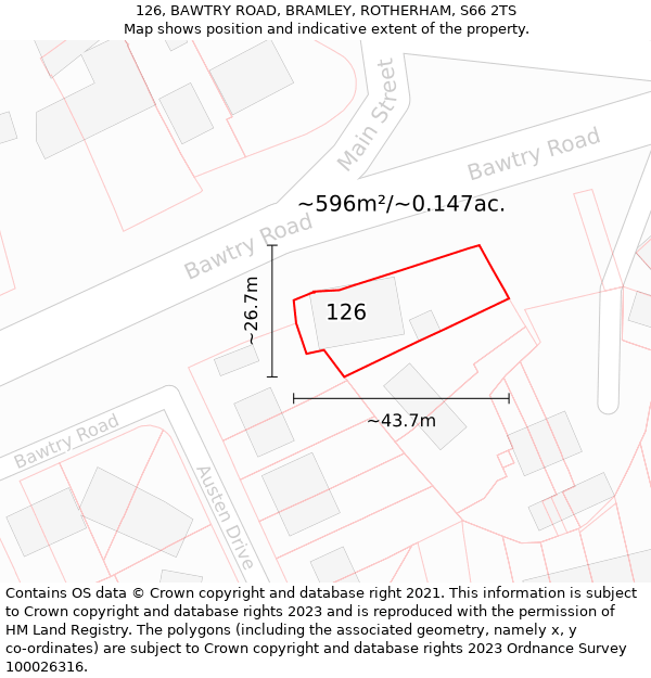 126, BAWTRY ROAD, BRAMLEY, ROTHERHAM, S66 2TS: Plot and title map