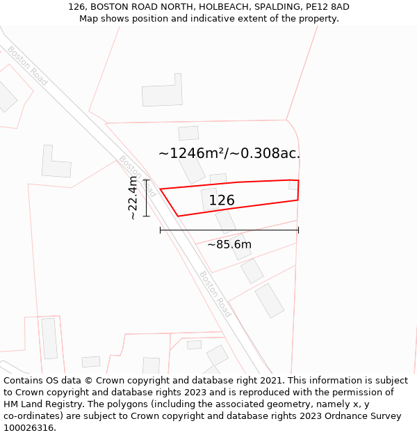 126, BOSTON ROAD NORTH, HOLBEACH, SPALDING, PE12 8AD: Plot and title map