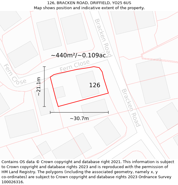 126, BRACKEN ROAD, DRIFFIELD, YO25 6US: Plot and title map